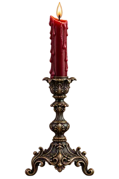 Lit Red Candle on Ornate Brass Candlestick