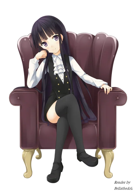 Anime Girl Seated in a Burgundy Armchair