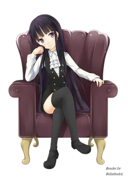 Anime Girl Seated in a Burgundy Armchair