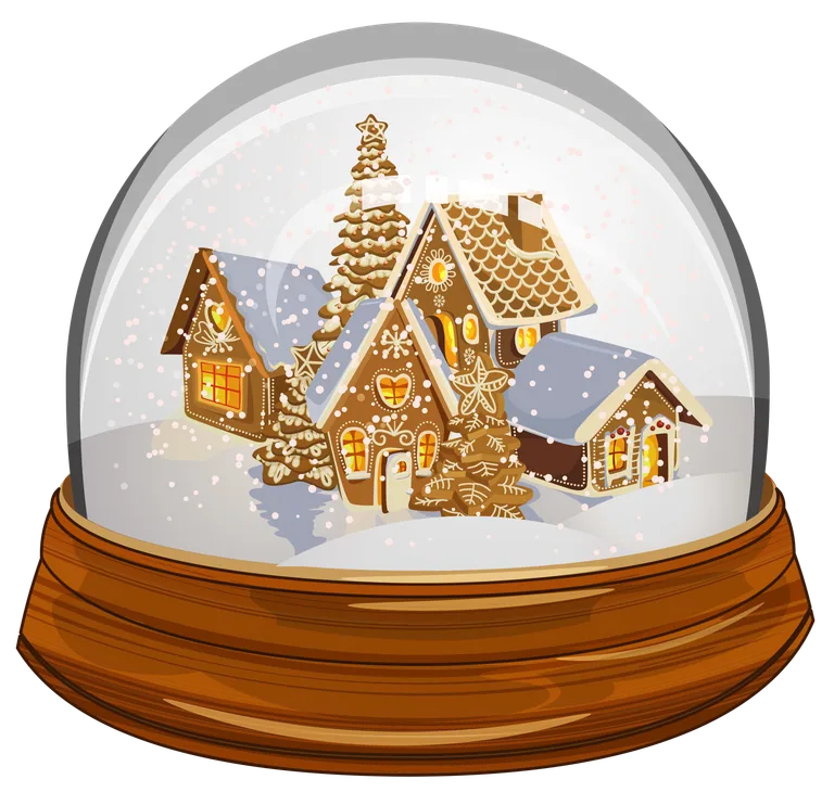 Aldea de jengibre en bola de nieve, clipart navideño, PNG