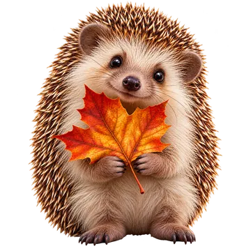 Hedgehog Holding an Orange Autumn Leaf
