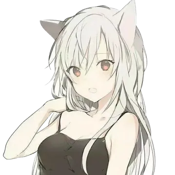 Fille anime aux cheveux blancs, oreilles de chat et yeux roses