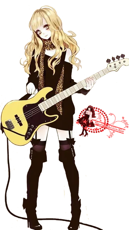 Blonde Anime Girl Playing Electric Bass