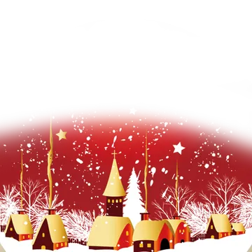 Red Winter Village with Golden Stars