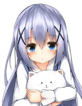 Anime Girl Hugging a White Cat Plush