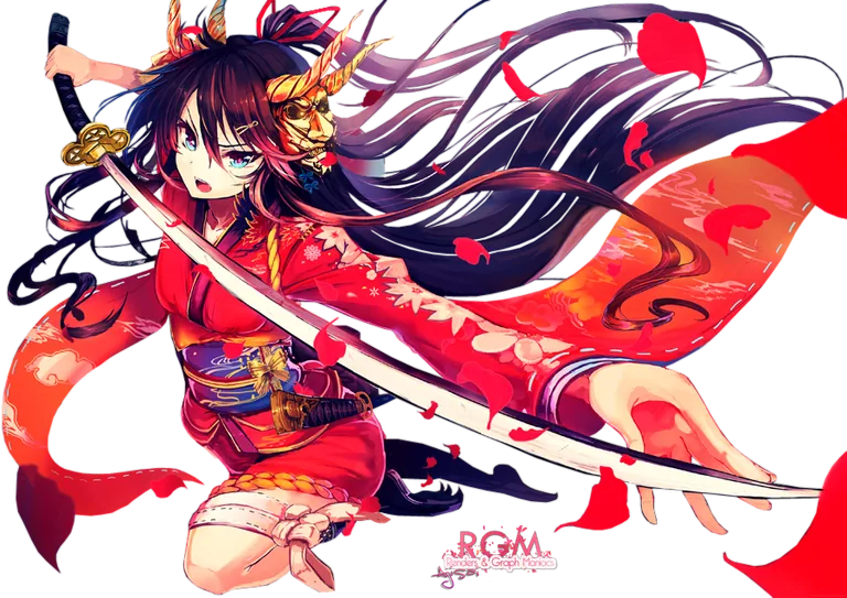 Anime Swordswoman in a Red Kimono