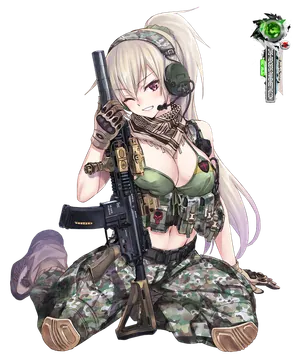 Anime Soldier with Rifle and Headset