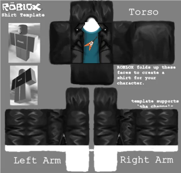 Roblox Shirt Template with Black Padded Sleeves