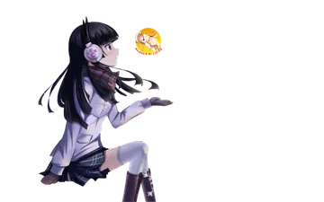 Anime Girl with Headphones and Orange Sticker