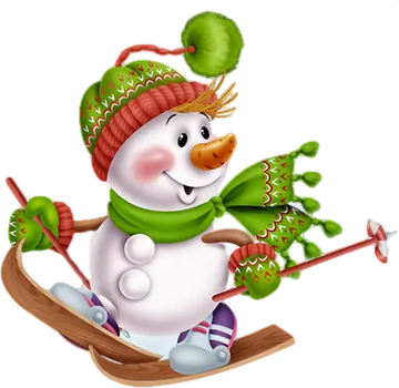 Snowman on a Wooden Ski