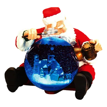 Santa Peering into a Blue Snow Globe