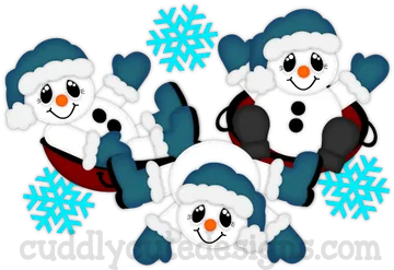 Cartoon Snowmen with Blue Snowflakes