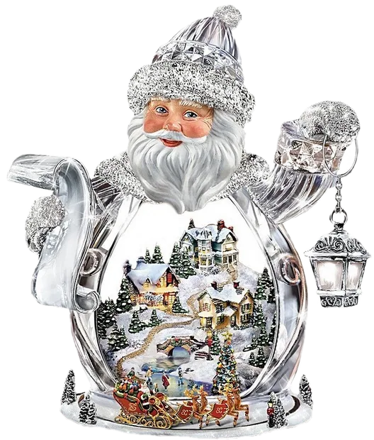 Silver Santa Snow Globe with Winter Village