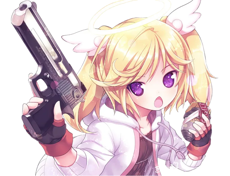 Ángel anime rubia con pistola