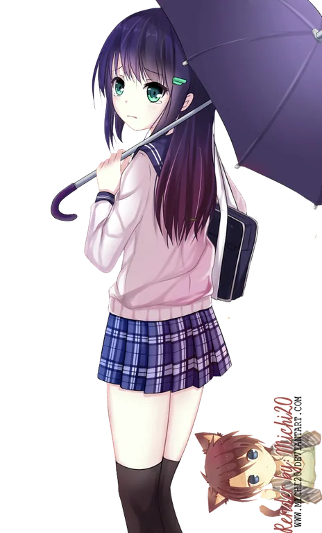 Anime Girl Holding a Purple Umbrella