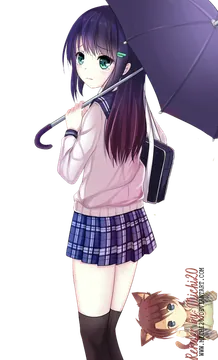 Anime Girl Holding a Purple Umbrella