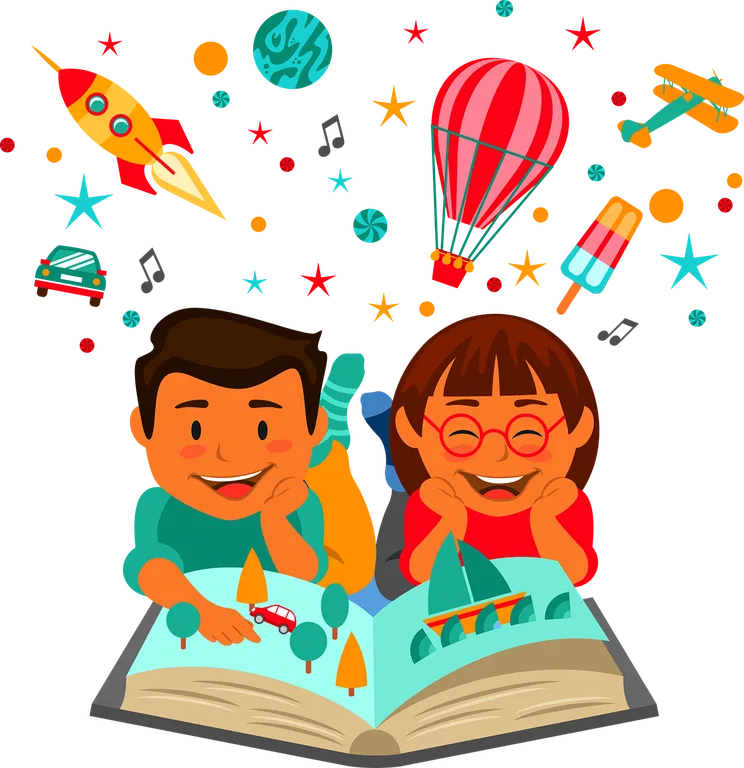 Children Reading an Illustrated Adventure Book