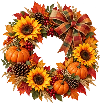 Autumn Wreath with Sunflowers and Pumpkins