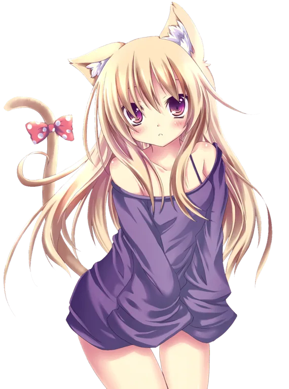 Fille-chat d’anime en robe violette