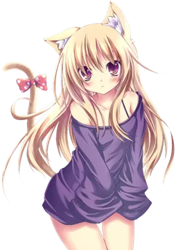 Fille-chat d’anime en robe violette