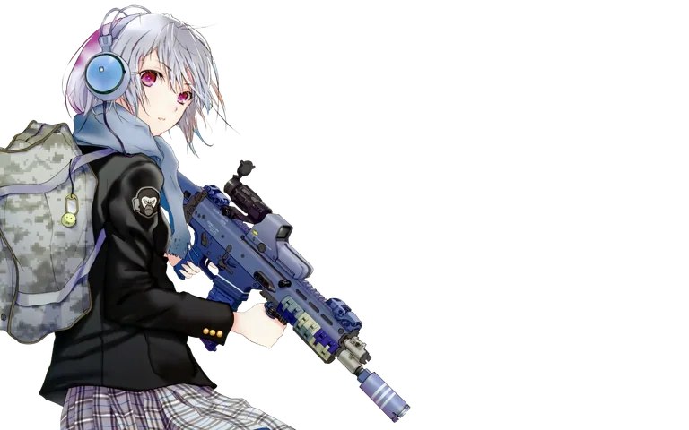 Anime Girl with Blue Headphones and Rifle