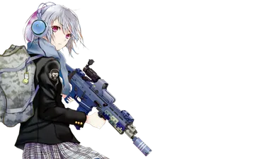 Anime Girl with Blue Headphones and Rifle