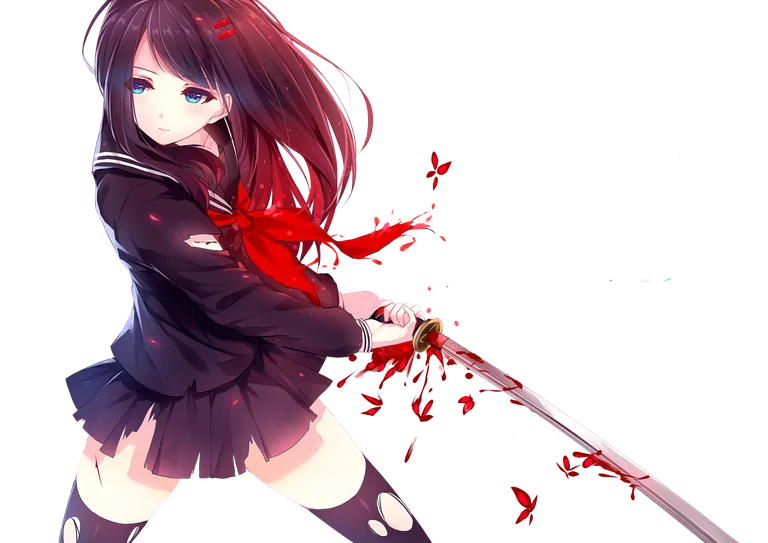 Anime Schoolgirl with a Bloodied Sword