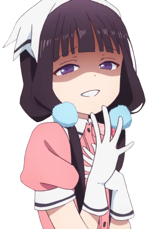Anime Girl with Blue Pom-Pom Accessories