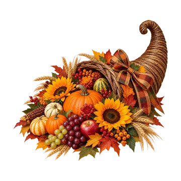Autumn Cornucopia with Pumpkins and Sunflowers