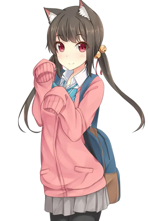 Anime Girl with Cat Ears and Backpack