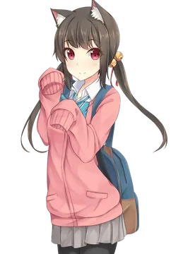 Anime Girl with Cat Ears and Backpack