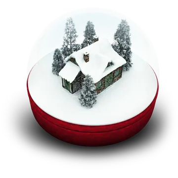 Snow-Covered Cabin in a Red Snow Globe