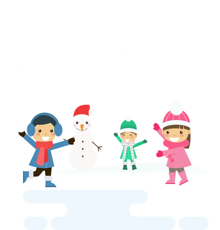 Children Building a Snowman in Winter