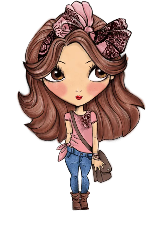 Chibi Girl with Brown Hair and Pink Bow