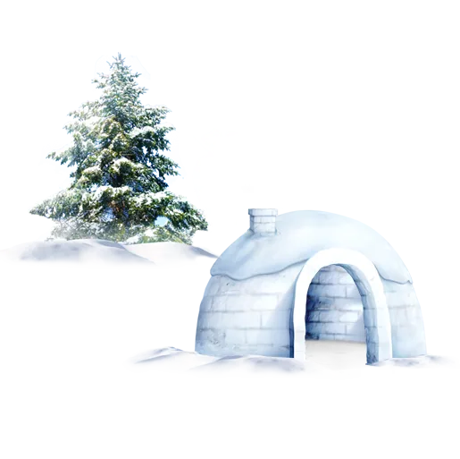 Snowy Igloo and Evergreen Tree Illustration