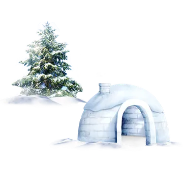 Snowy Igloo and Evergreen Tree Illustration