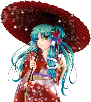Anime Girl with Red Japanese Parasol