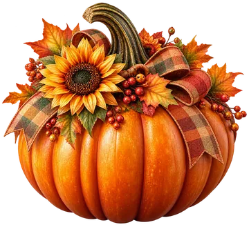 Autumn Pumpkin with Sunflower and Plaid Bow