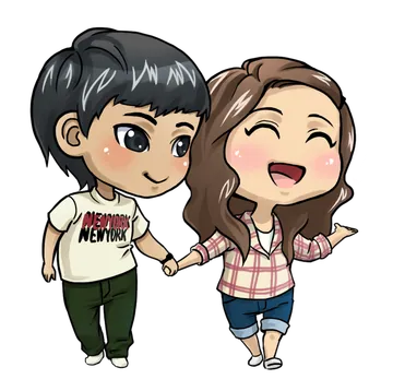 Chibi Couple Holding Hands Illustration