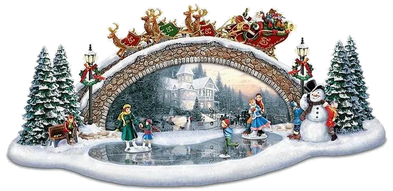 Snowy Christmas Bridge Village Scene