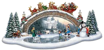 Snowy Christmas Bridge Village Scene