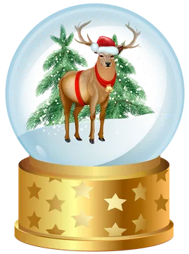 Santa Reindeer Snow Globe with Christmas Trees