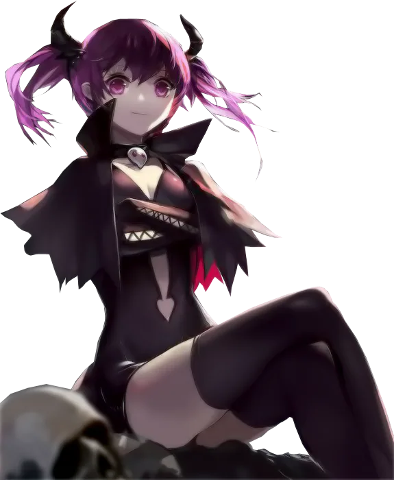 Anime Girl with Purple Pigtails and Horns