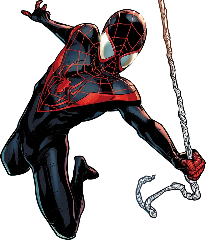 Black and Red Spider-Hero Swinging on a Web