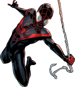 Black and Red Spider-Hero Swinging on a Web