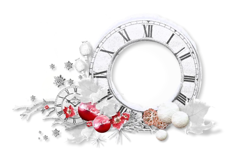 Winter Clock Face with Red Poinsettias