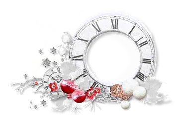 Winter Clock Face with Red Poinsettias