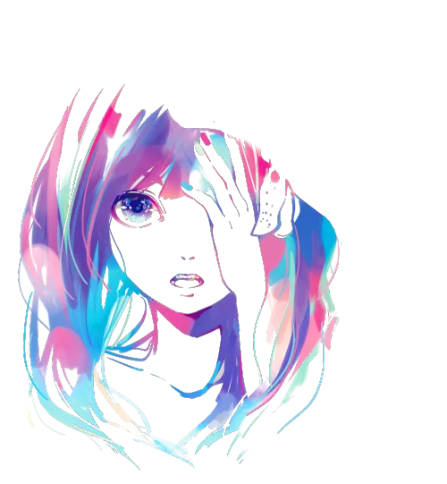 Colorful Anime Girl Portrait with Hand to Face