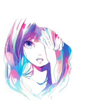 Colorful Anime Girl Portrait with Hand to Face