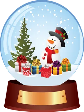 Snowman and Gifts in a Snow Globe PNG